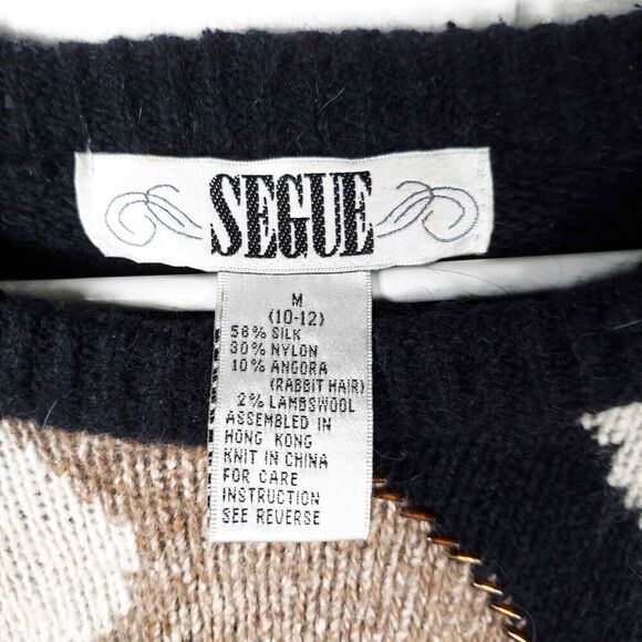 Vintage Silk Angora Lambswool Sweater Beaded Sequins Abstract Size Medium - Picture 7 of 8